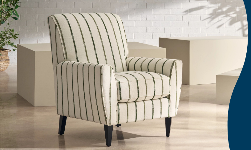 A striped fabric La-Z-Boy recliner chair